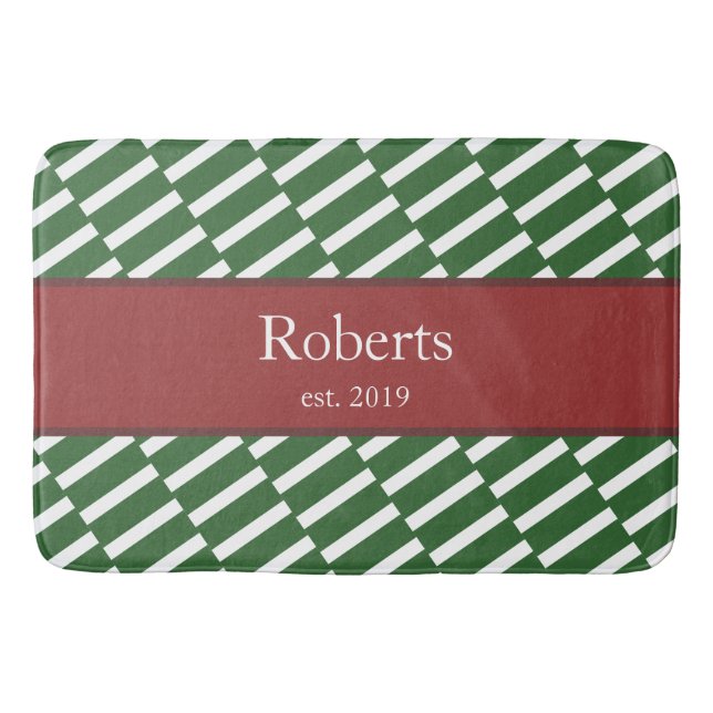 Funky Green Pattern Family Name and Year Modern Badematte (Vorderseite)