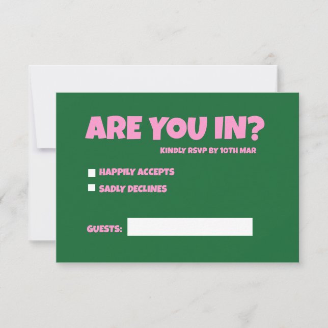 Funky Green Pink Red Funky UAWG RSVP Karte (Vorderseite)