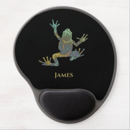 Funky Green und Gold Fraktal Tree Frog mit Namen Gel Mousepad