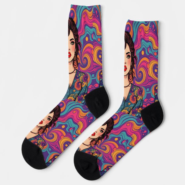 Funky groovy bunt Brünett Beauty jugendlich Socken (Linkes Detail)