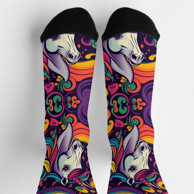 Funky groovy bunt Unicorn jugendlich unisex Socken (Oben)