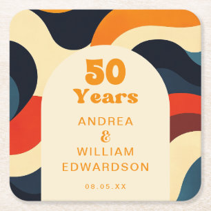 Funky Groovy Retro 50. Hochzeitstag Rechteckiger Pappuntersetzer