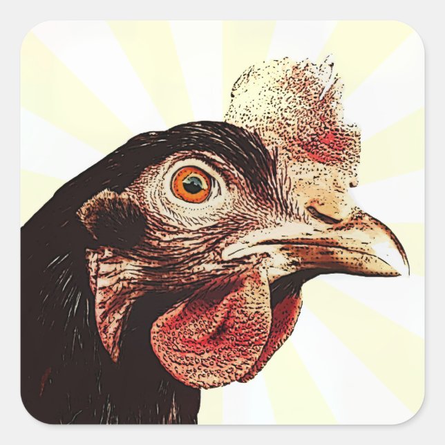 Funky Grumpy Chicken Superstar Quadratischer Aufkleber (Vorderseite)