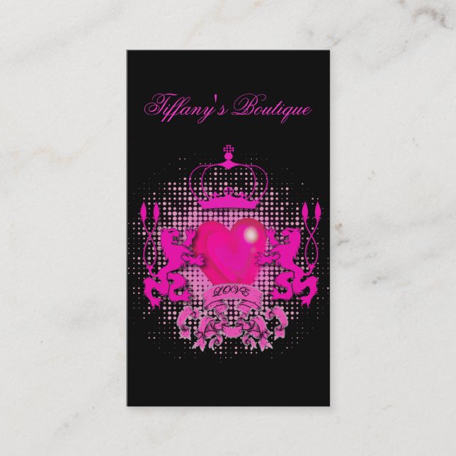 Funky Grunge Tattoo Herz heiße rosa Krone Visitenkarte (Vorderseite)