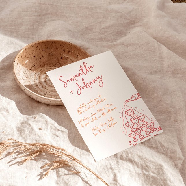 Funky Hand Drawn Champagne Tower Wedding Einladung (Von Creator hochgeladen)