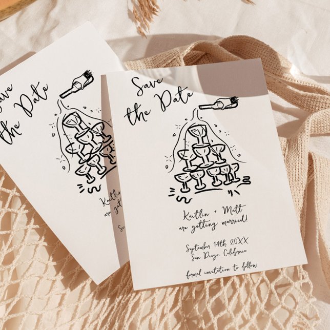 Funky Hand Drawn Champagne Tower Wedding Einladung (Von Creator hochgeladen)