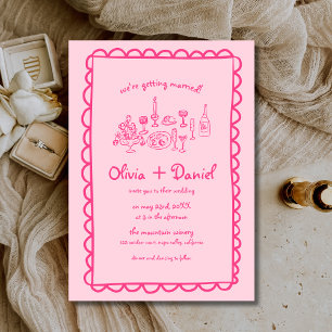 Funky Hand Drawn Pink Handwriting Wedding Einladung