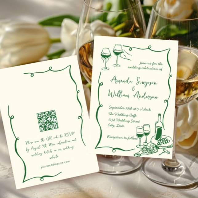 Funky Hand Drawn Scribble Retro Wedding QR Code Einladung (Von Creator hochgeladen)