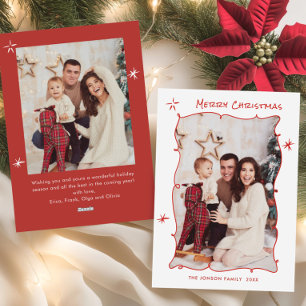 Funky Hand Drawn Whimsical Retro Christmas 2 Foto Feiertagskarte