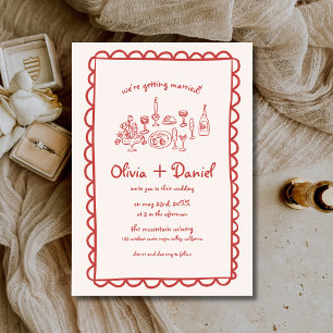 Funky Hand gezeichnete rote Handschrift Hochzeit Einladung