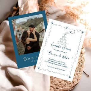 Funky Handgeschriebener Champagnerturm - Dusche in Einladung