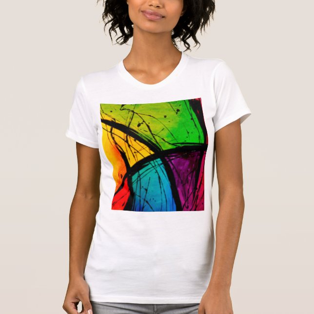 Funky helle abstrakte Kunst-Malerei T-Shirt (Vorderseite)