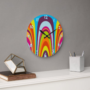 Funky Hip Farbige Retro Moderne Wellen Kunst Muste Große Wanduhr
