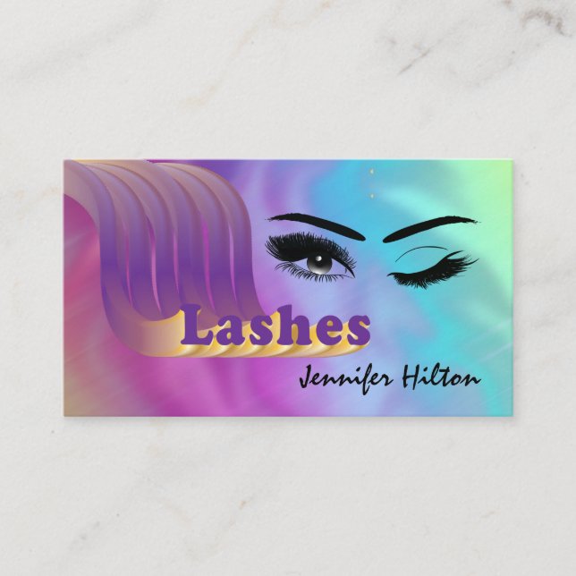 Funky hologaphische farbenfrohe Lashes Logo nach V Visitenkarte (Vorderseite)