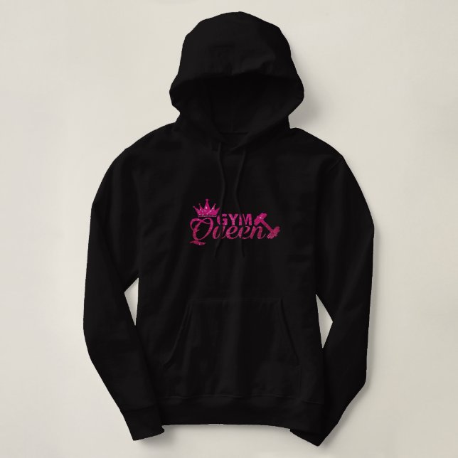 Funky Hot pink auf schwarzen Imitaten Glitzer Gym  Hoodie (Design vorne)