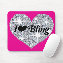 Funky Hot Pink Imitate Diamond I Liebe Bling Herz Mousepad