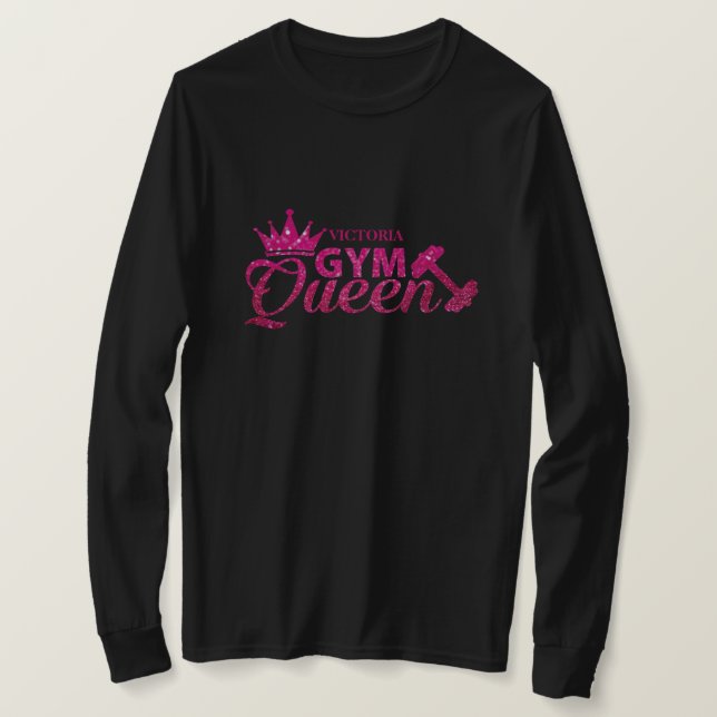 Funky hot pink personalisierte Imitate Glitzer Gym T-Shirt (Design vorne)