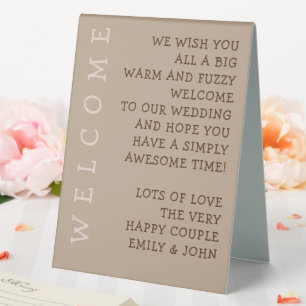 Funky informelle Warm Willkommen bei Wedding Typog Tischaufsteller