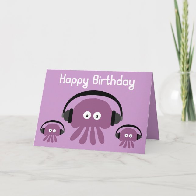Funky Jellyfish DJ Birthday Greeting Card Karte (Vorderseite)