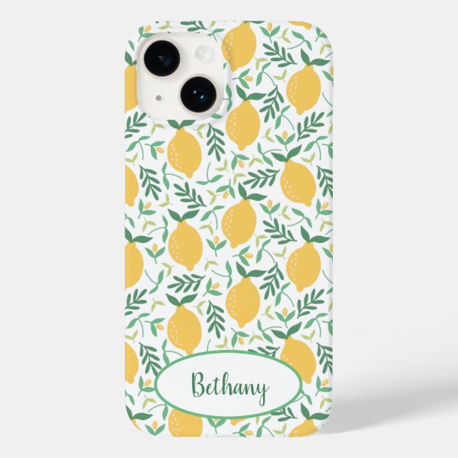Funky Lemons and Blätter Chic Case-Mate iPhone 14 Hülle (Rückseite)