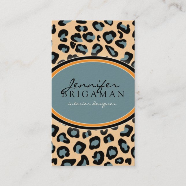 Funky Leopard Print Business Card: orange/blau Visitenkarte (Vorderseite)