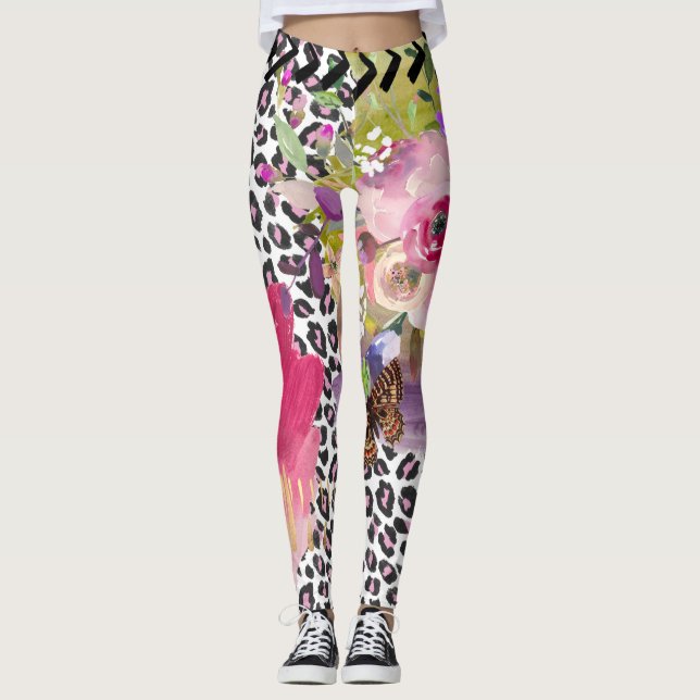 Funky Leopard und BlumenLeggings Leggings (Vorderseite)