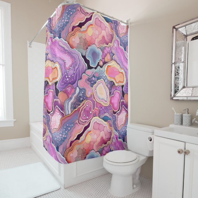 Funky Lila Blue Mix Abstrakt Geode Agate Pattern Duschvorhang (Beispiel)