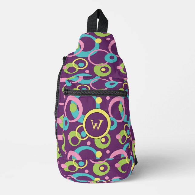 Funky Lila Circles Crossbody Bag (Vorderseite)