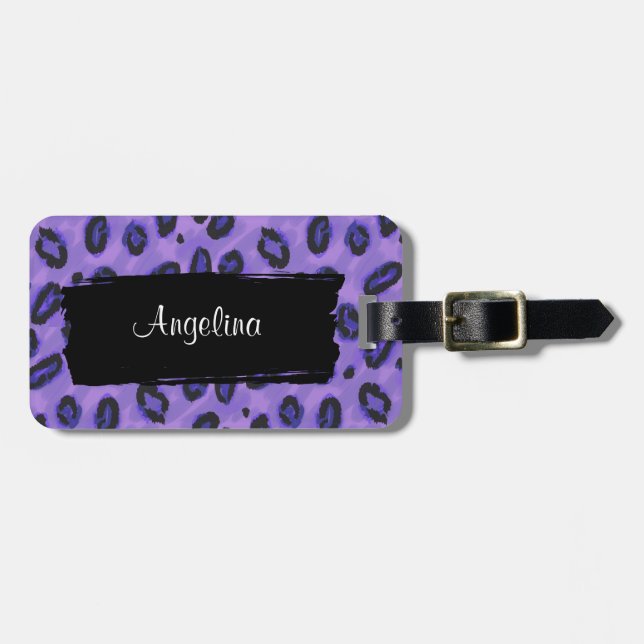Funky lila Leopard-Gepäck-Identitäts-Umbau Gepäckanhänger (Vorderseite horizontal)