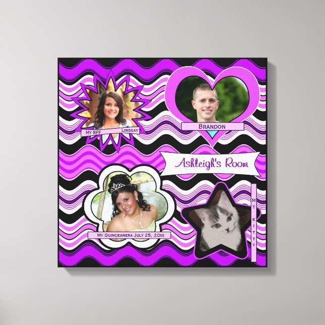 Funky Lila, schwarze, weiße Foto-Wand hängt Leinwanddruck (Vorderseite)