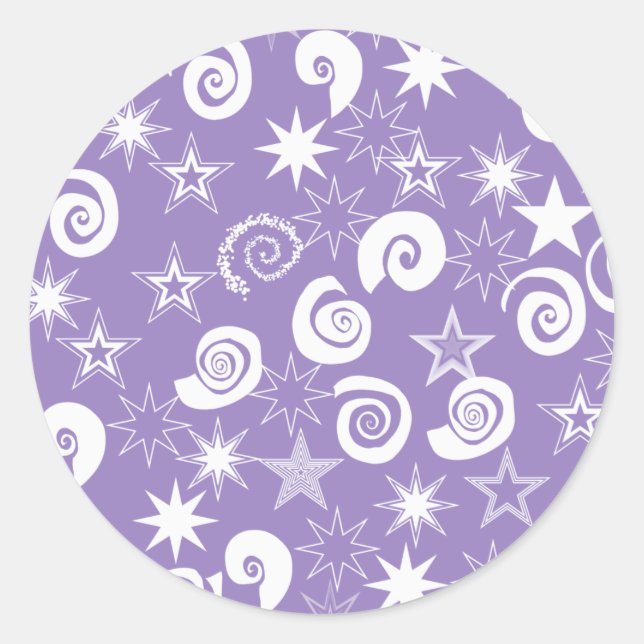 Funky Lila Stars und Wirbel Mustergeschenke Runder Aufkleber (Vorderseite)
