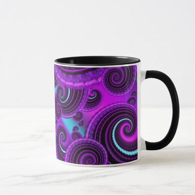 Funky lila Strudel-Fraktal-Kunst-Muster Tasse (Rechts)