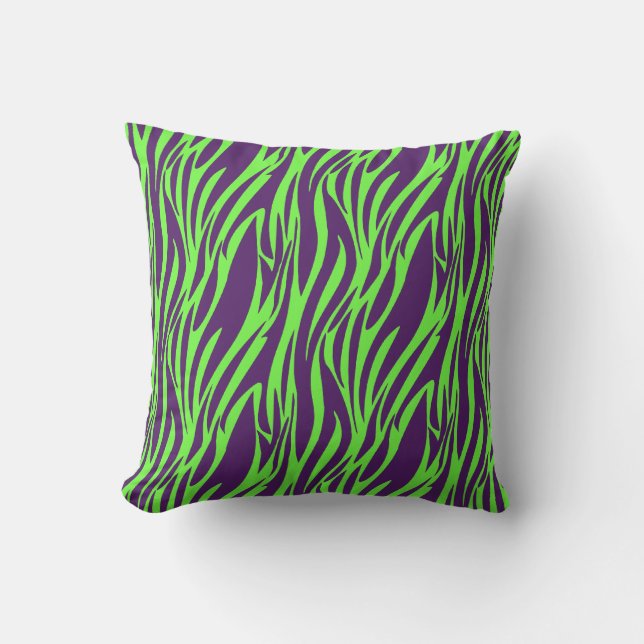 Funky lila u. grünes Zebra-Druck-Neonkissen Kissen (Vorderseite)