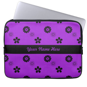 Funky lila und schwarze Blumen-Laptop-Hülse Laptopschutzhülle