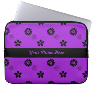 Funky lila und schwarze Blumen-Laptop-Hülse Laptopschutzhülle