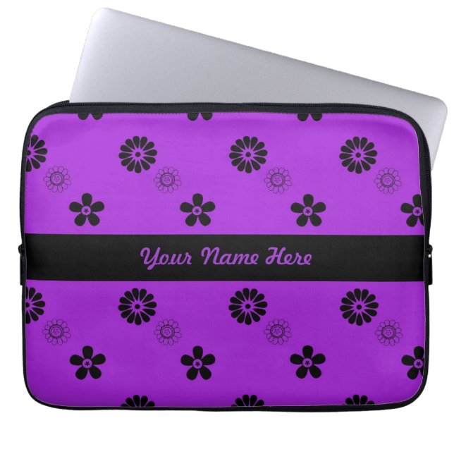 Funky lila und schwarze Blumen-Laptop-Hülse Laptopschutzhülle (Vorderseite)