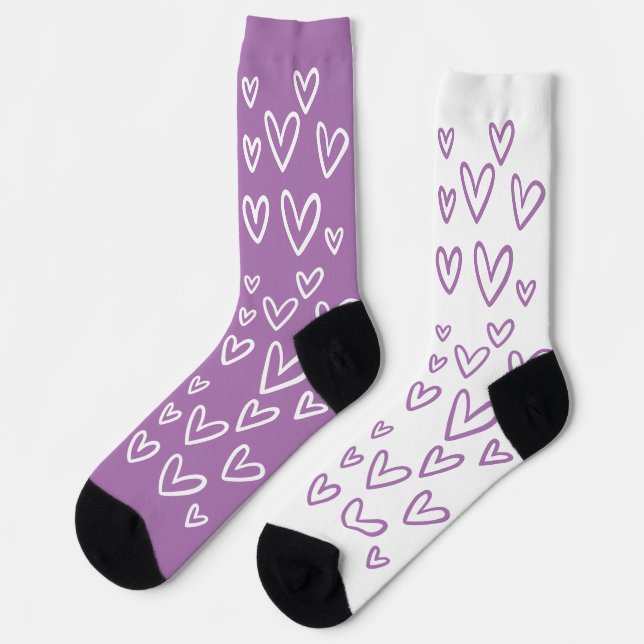 FUNKY LILA & WEISS HEARTS MUTTER'S DAY SOCKEN (Linkes Detail)