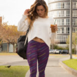 Funky Lines Lila Leggings<br><div class="desc">Funky diagonale Linien in hellen Farben vor dunklem lila Hintergrund</div>