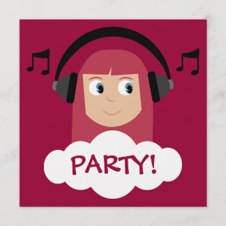 Funky Mädchen DJ mit Kopfhörer-rotem Einladung