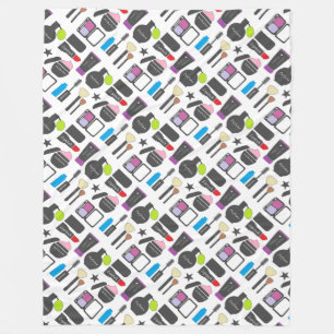 Funky Makeup Cosmetics Collage Pattern Fleecedecke