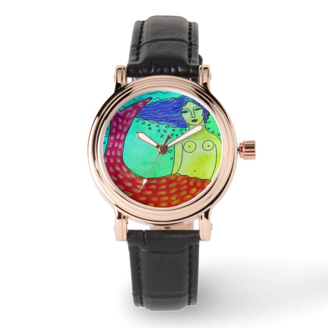 Funky Mermaid Abstrakt Art Armbanduhr (Vorderseite)