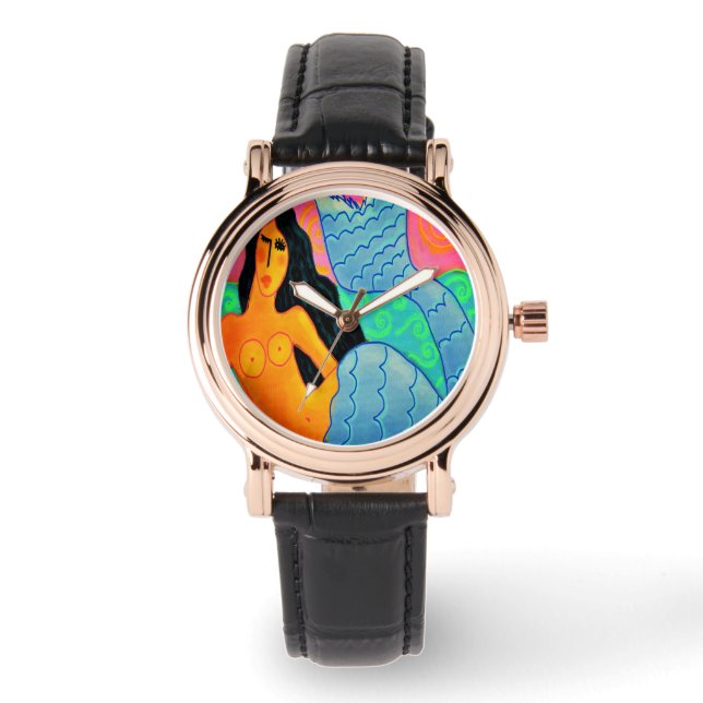 Funky Mermaid Abstrakt Art to Wear Armbanduhr (Vorderseite)