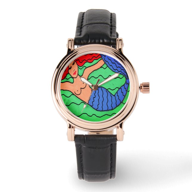 Funky Mermaid Abstrakt Art to Wear Armbanduhr (Vorderseite)