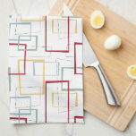 Funky Mid Century Red Blue Green Yellow Squares Geschirrtuch<br><div class="desc">Dieses trendige, moderne Küchenhandtuch aus der Mitte des Jahrhunderts besticht durch dunkelrote, hellblaue, weiche grüne und gelbe abstrakte Quadrate und Rechtecke. Es wird durch dünne, abstrakte Quadrate und Rechtecke hervorgehoben. Fügen Sie Ihrem Küchendekor einen Pop Retro-Spaß hinzu!</div>