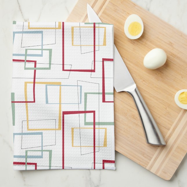 Funky Mid Century Red Blue Green Yellow Squares Geschirrtuch (Viertel Falte)