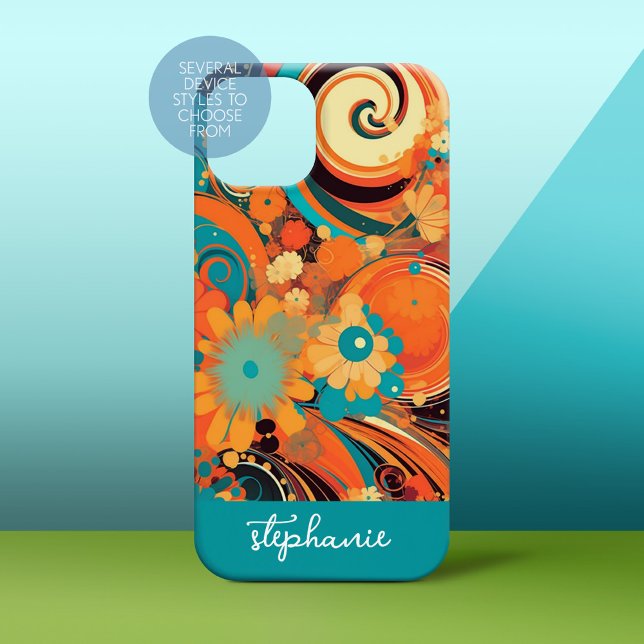 Funky Mod Blume Design mit Wirbel - Skriptname Case-Mate iPhone 14 Hülle (Personalized Phone Case)
