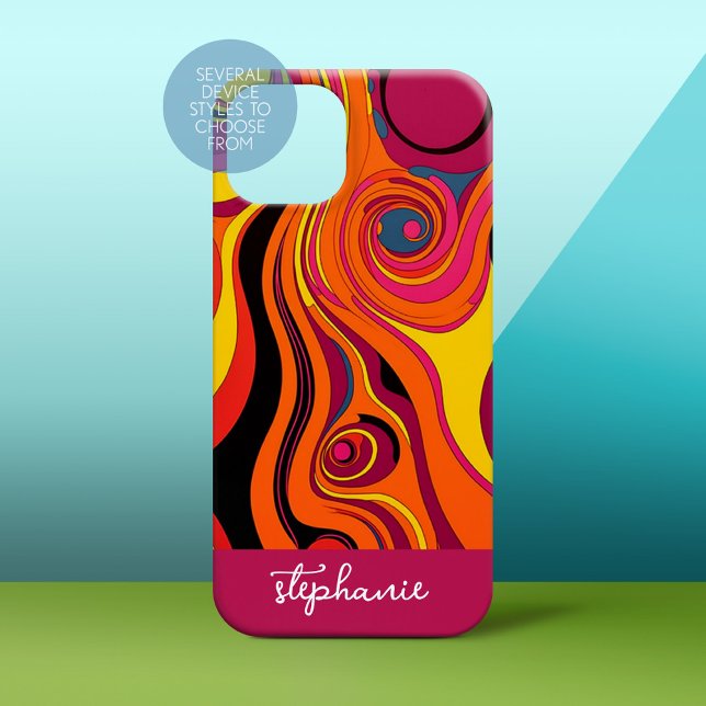 Funky Mod Swirl-Design mit Kurven - Skriptname Case-Mate iPhone 14 Hülle (Personalized Phone Case)