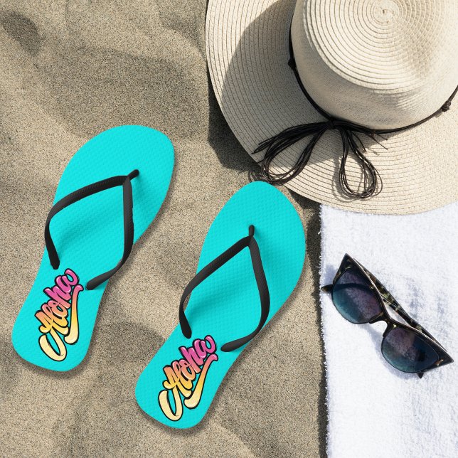 Funky Modern Aqua Blue Aloha Beach Flip Flops (Von Creator hochgeladen)
