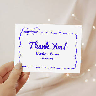 Funky Modern Hand Lettered Royal Blue Wedding Dankeskarte