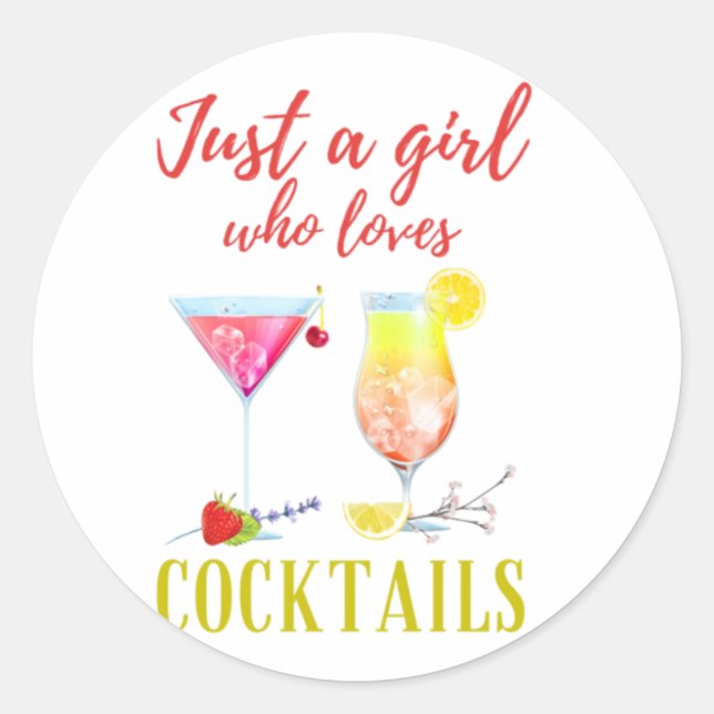 Funky Modern Just a Girl, der Cocktails Liebe Runder Aufkleber (Vorderseite)